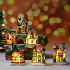 Casas de Natal Iluminadas em Resina para Decoração