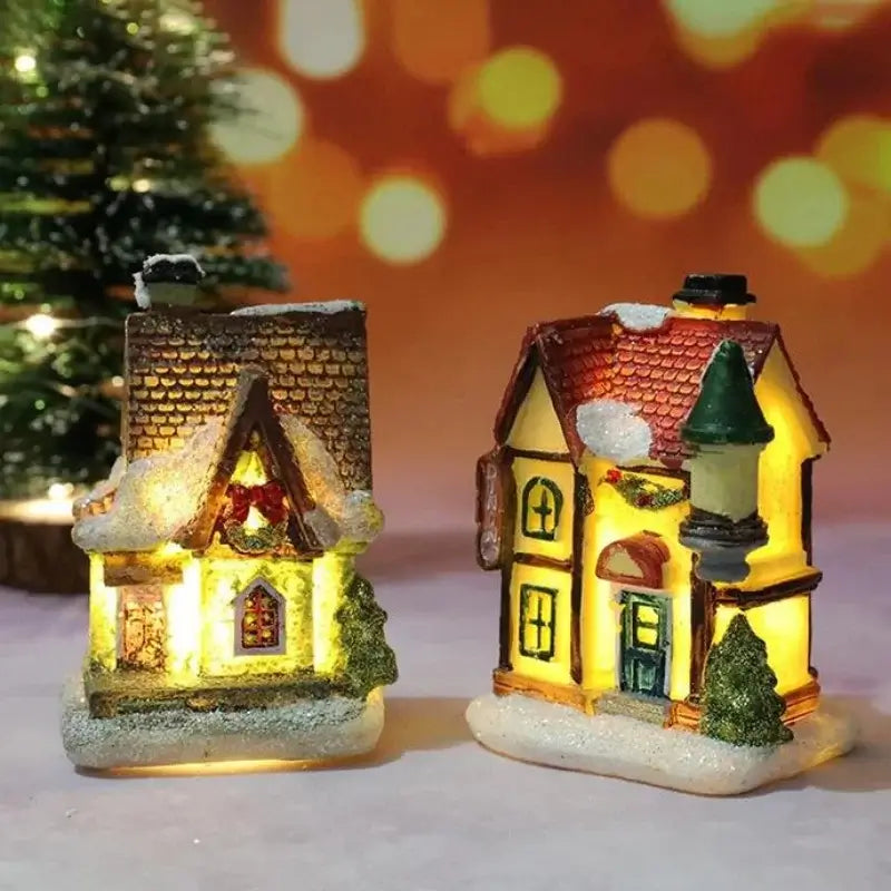 Casas de Natal Iluminadas em Resina para Decoração