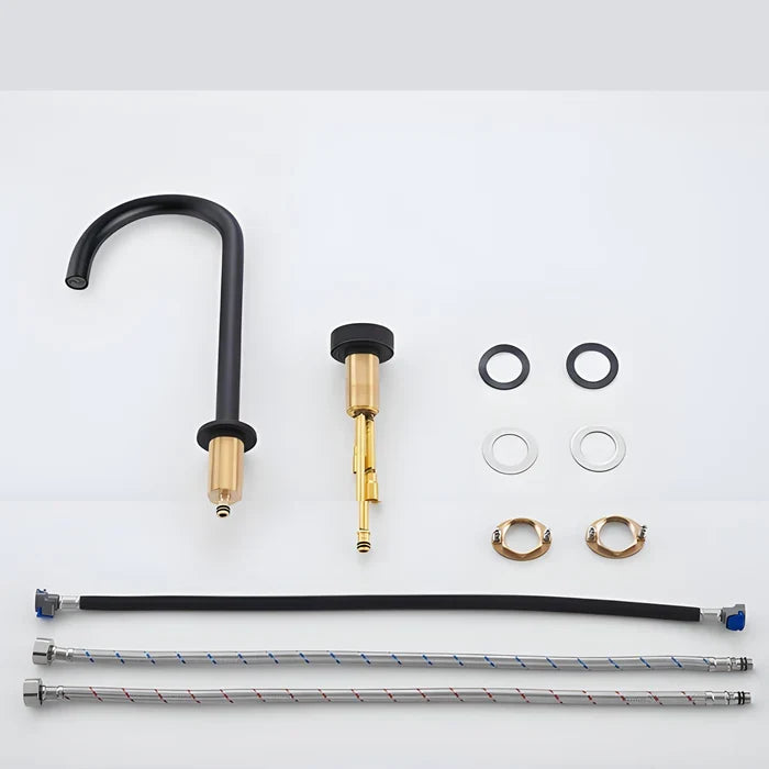 Torneira Misturador Banheiro Cascata Bancada 360° Aço Inox 2 Furos Preto Fosco