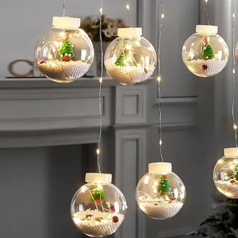 Varal de Luzes de Natal LED com Papai Noel e Boneco de Neve