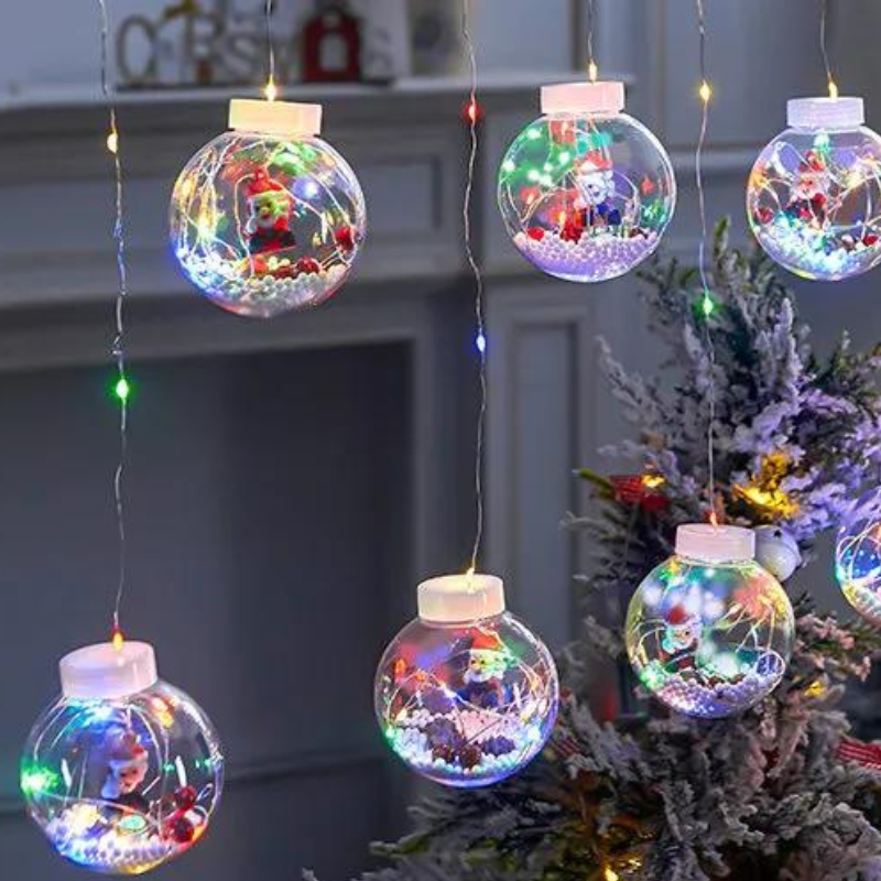 Varal de Luzes de Natal LED com Papai Noel e Boneco de Neve