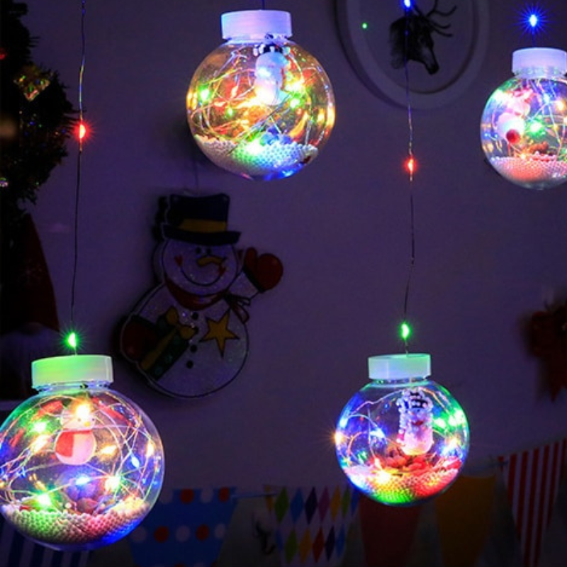 Varal de Luzes de Natal LED com Papai Noel e Boneco de Neve