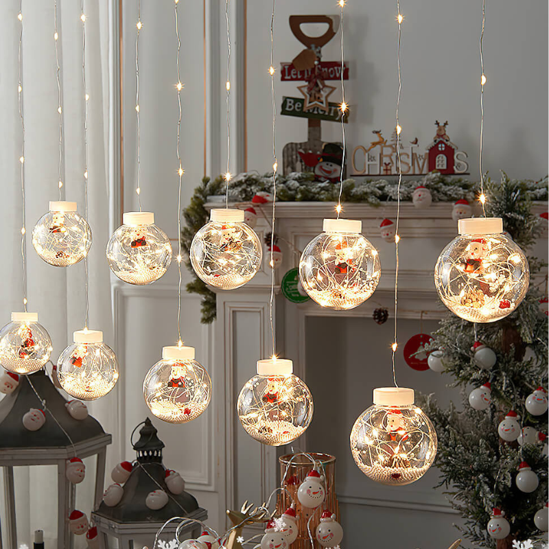 Varal de Luzes de Natal LED com Papai Noel e Boneco de Neve