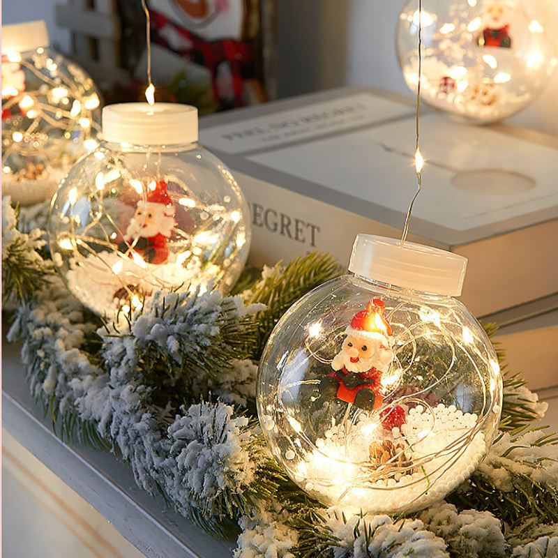 Varal de Luzes de Natal LED com Papai Noel e Boneco de Neve