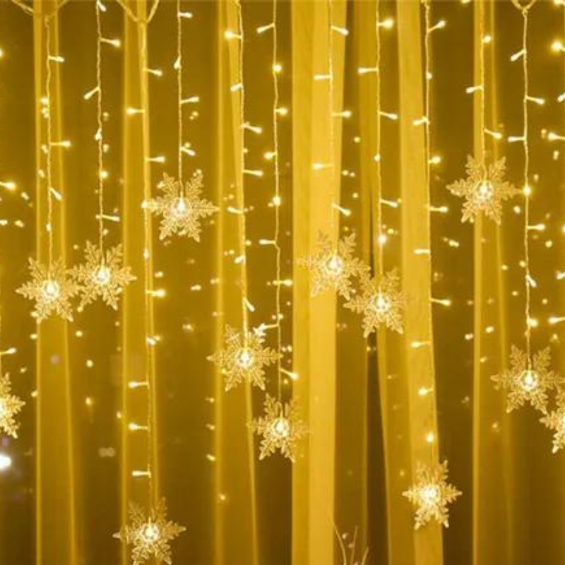 Varal de Luzes de Natal LED com Flocos de Neve