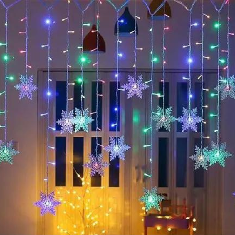 Varal de Luzes de Natal LED com Flocos de Neve