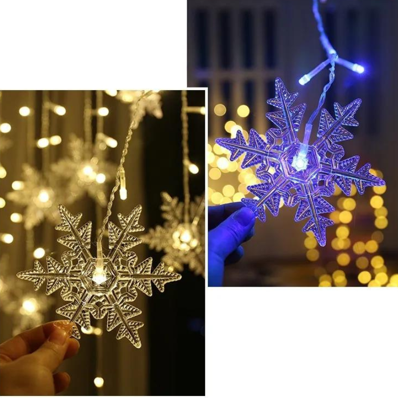 Varal de Luzes de Natal LED com Flocos de Neve