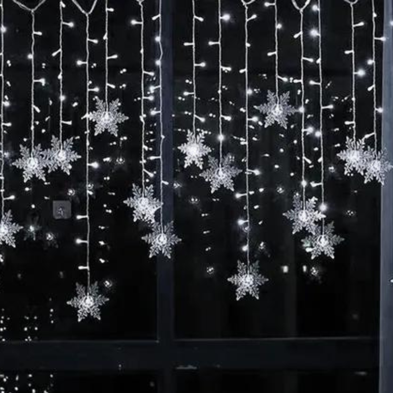 Varal de Luzes de Natal LED com Flocos de Neve