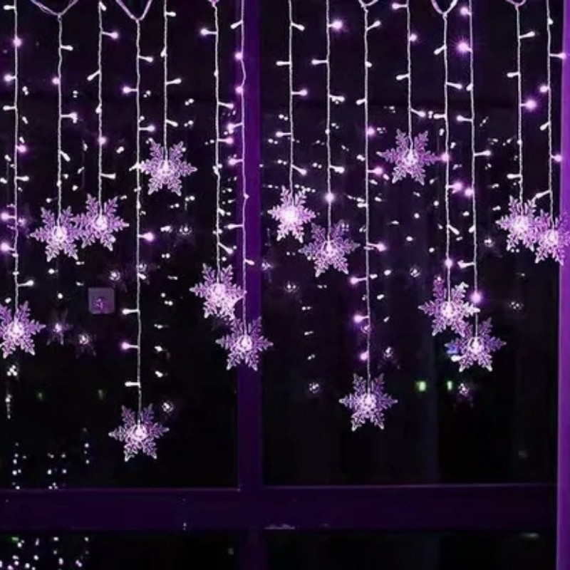 Varal de Luzes de Natal LED com Flocos de Neve