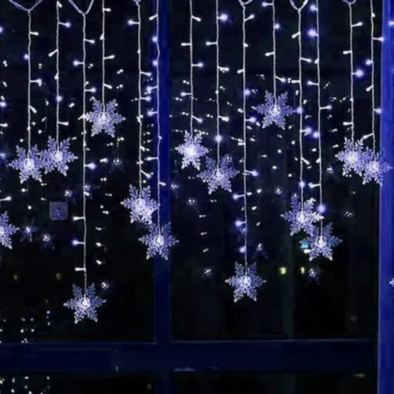 Varal de Luzes de Natal LED com Flocos de Neve
