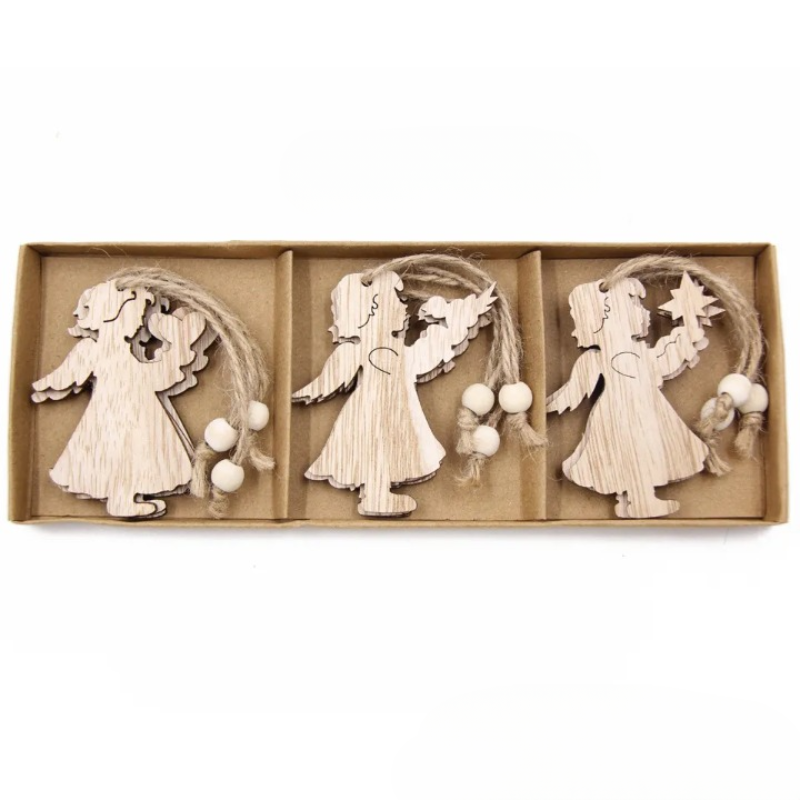 Kit 12 Pingentes de Madeira para Árvore de Natal
