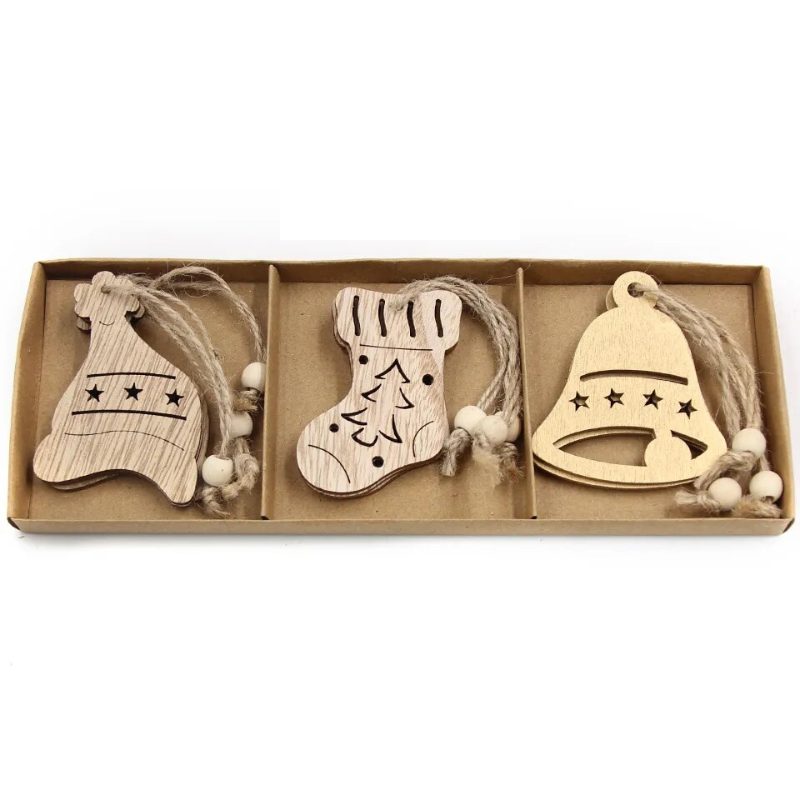 Kit 12 Pingentes de Madeira para Árvore de Natal