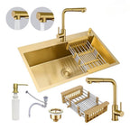 Cuba Pia Dourada Inox 304 Gourmet Cozinha 60x45 Com Torneira Escovado E Acessórios