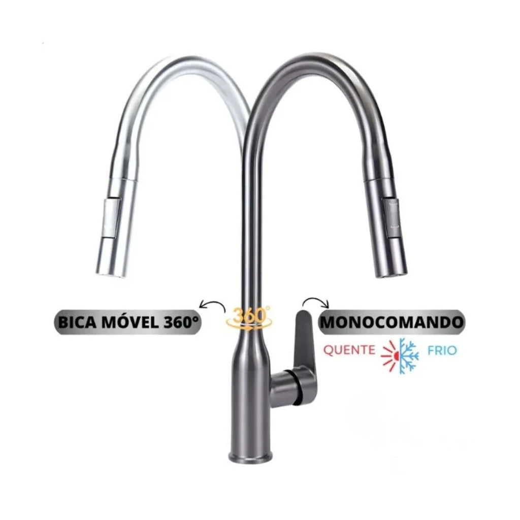 Torneira Gourmet Monocomando Para Cozinha Modelo Com Jato Extensível