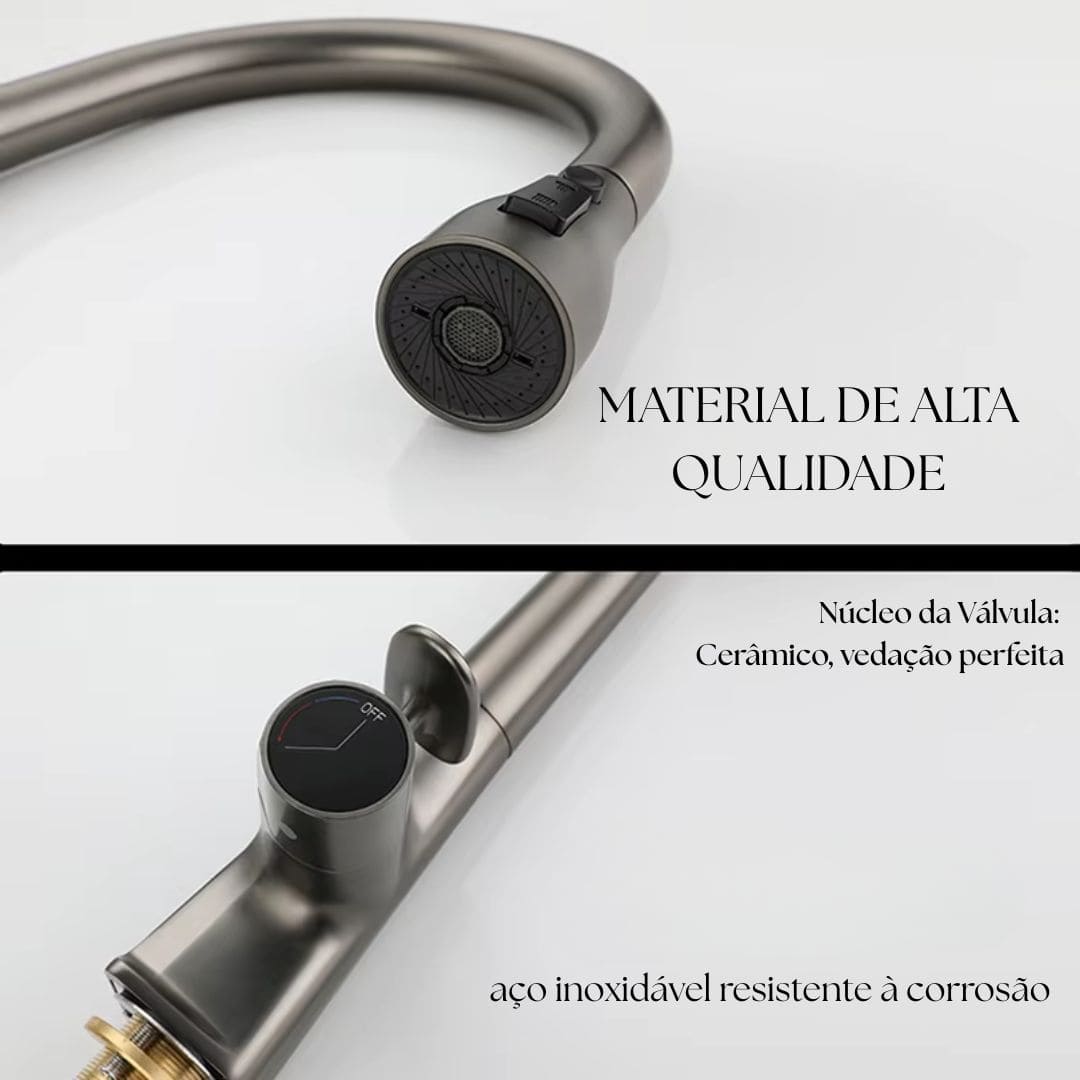 Torneira Para Cozinha Gourmet Monocomando Com Sensor Temperatura Rotação 360°