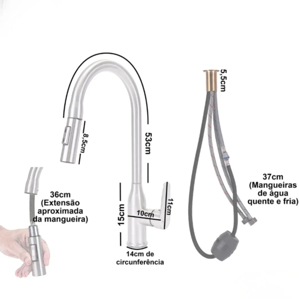 Torneira Gourmet Monocomando Para Cozinha Modelo Com Jato Extensível
