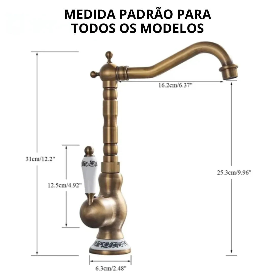 Torneira Monocomando Banheiro Antique Dourado Escovado Tipo 3