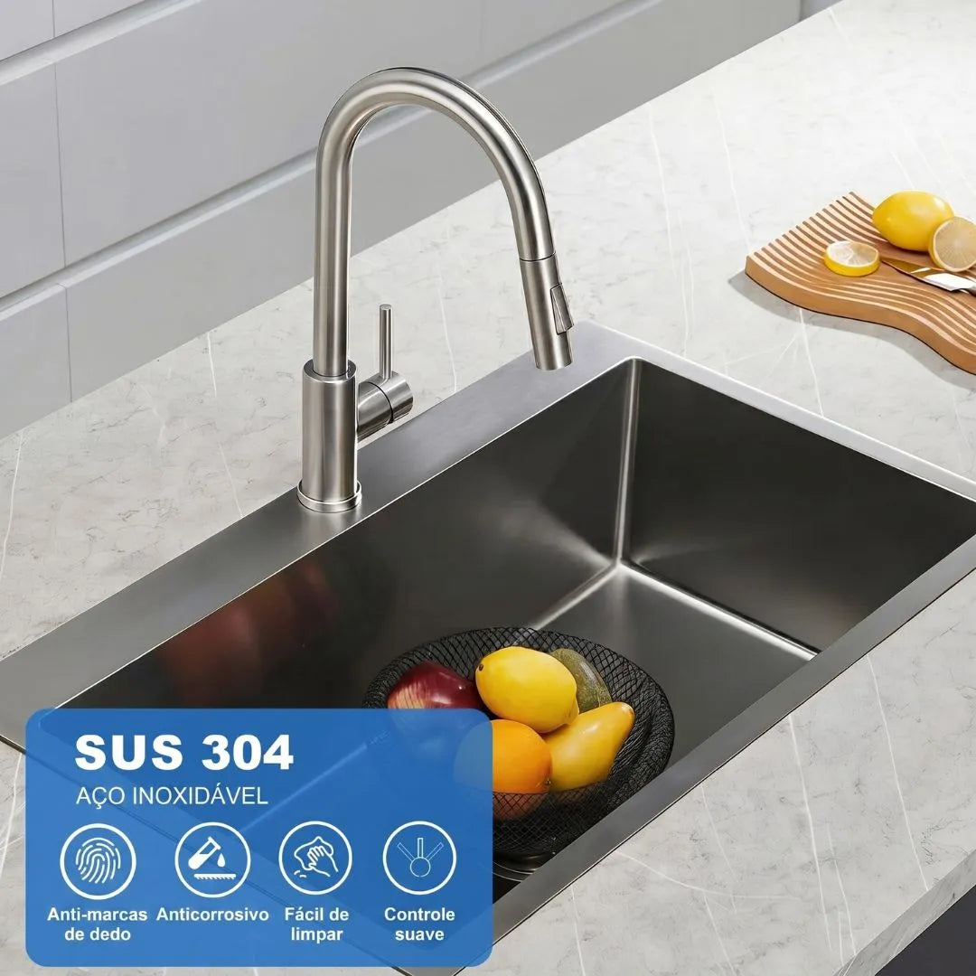 Torneira Para Cozinha Monocomando Aço Escovado