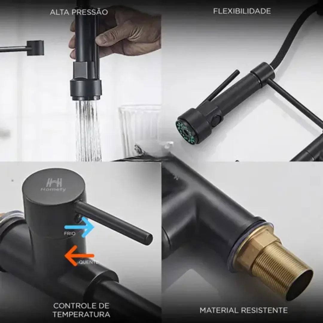 Torneira Para Cozinha Gourmet Monocomando Com Misturador Preto Fosco