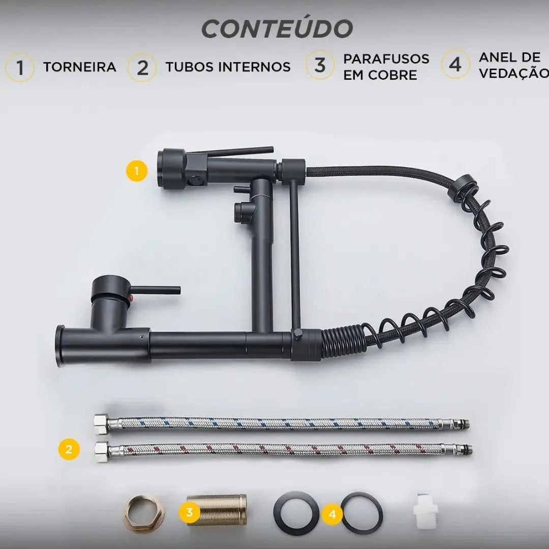 Torneira Para Cozinha Gourmet Monocomando Com Misturador Preto Fosco