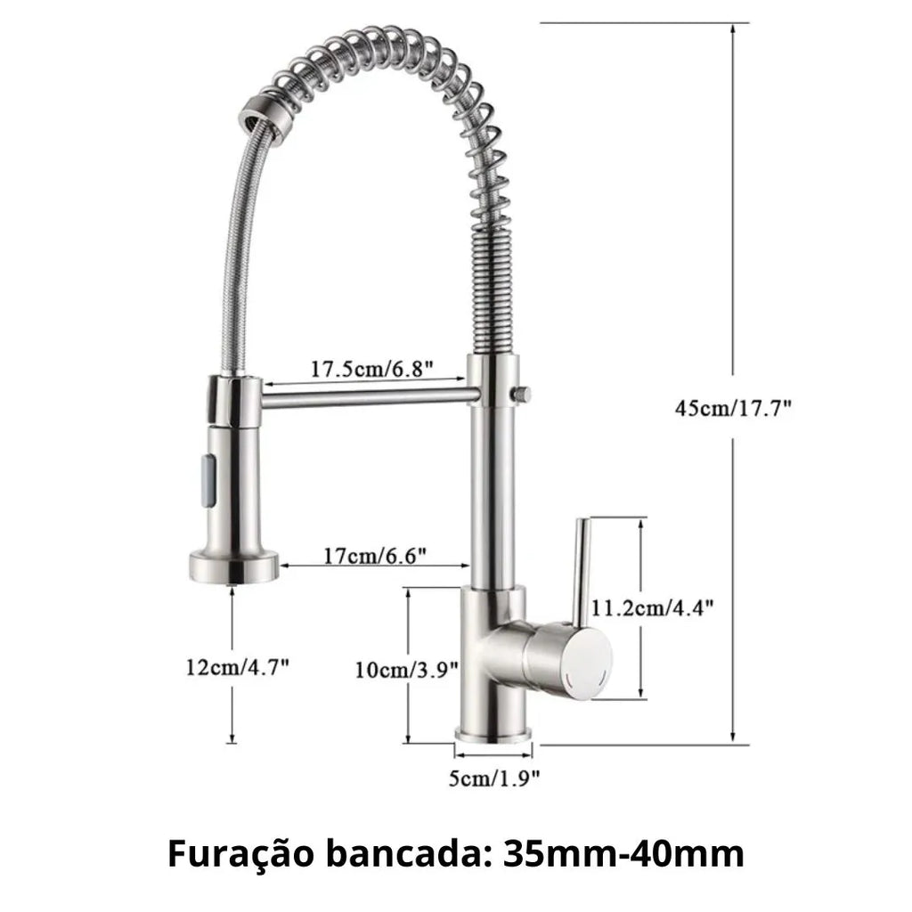 Torneira Gourmet Cozinha Com Extensor Quente e Frio