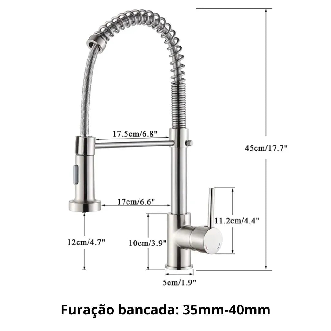 Torneira Gourmet Cozinha Com Extensor Quente e Frio