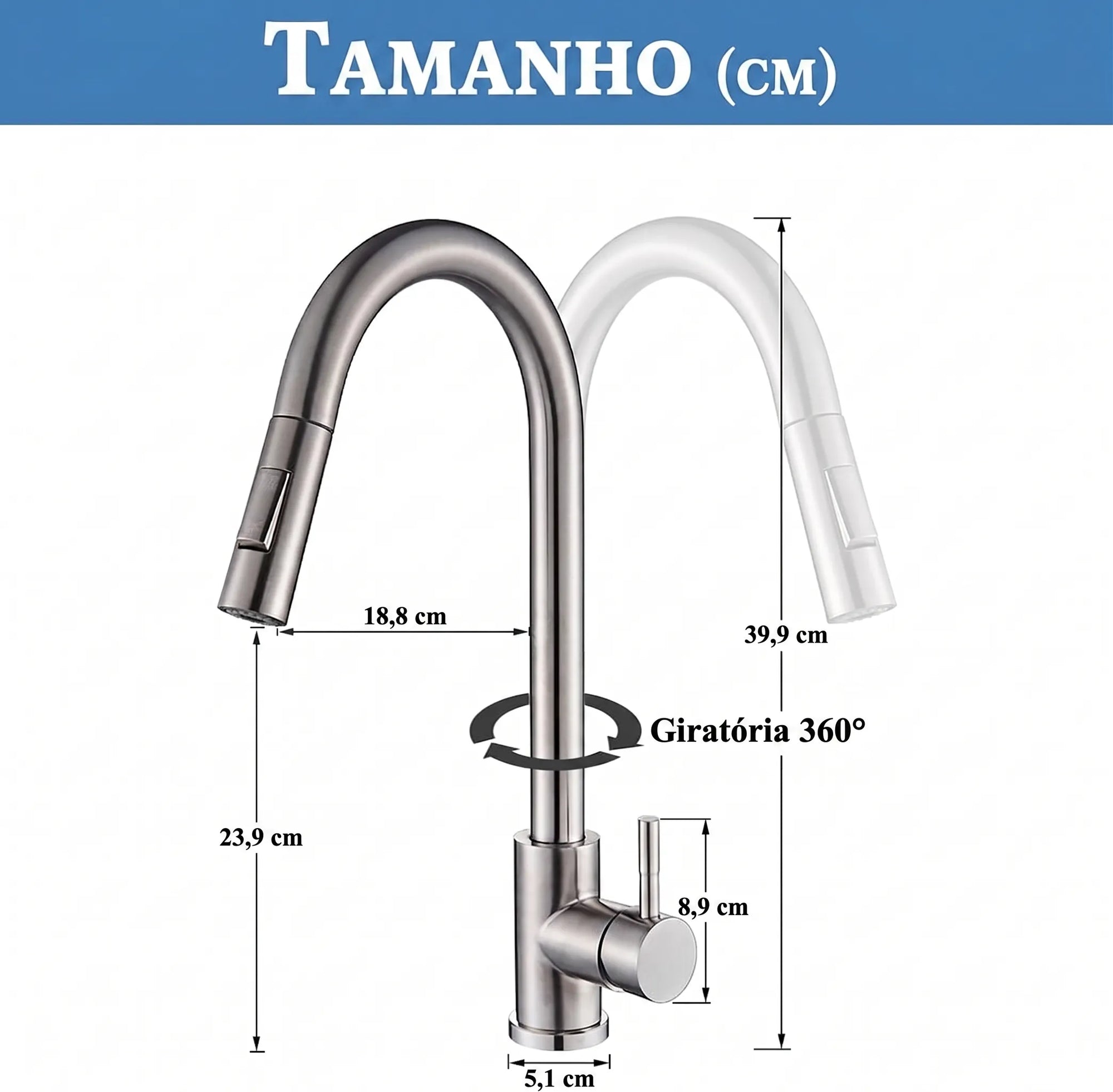 Torneira Monocomando para Cozinha Touch 360 Níquel Escovado