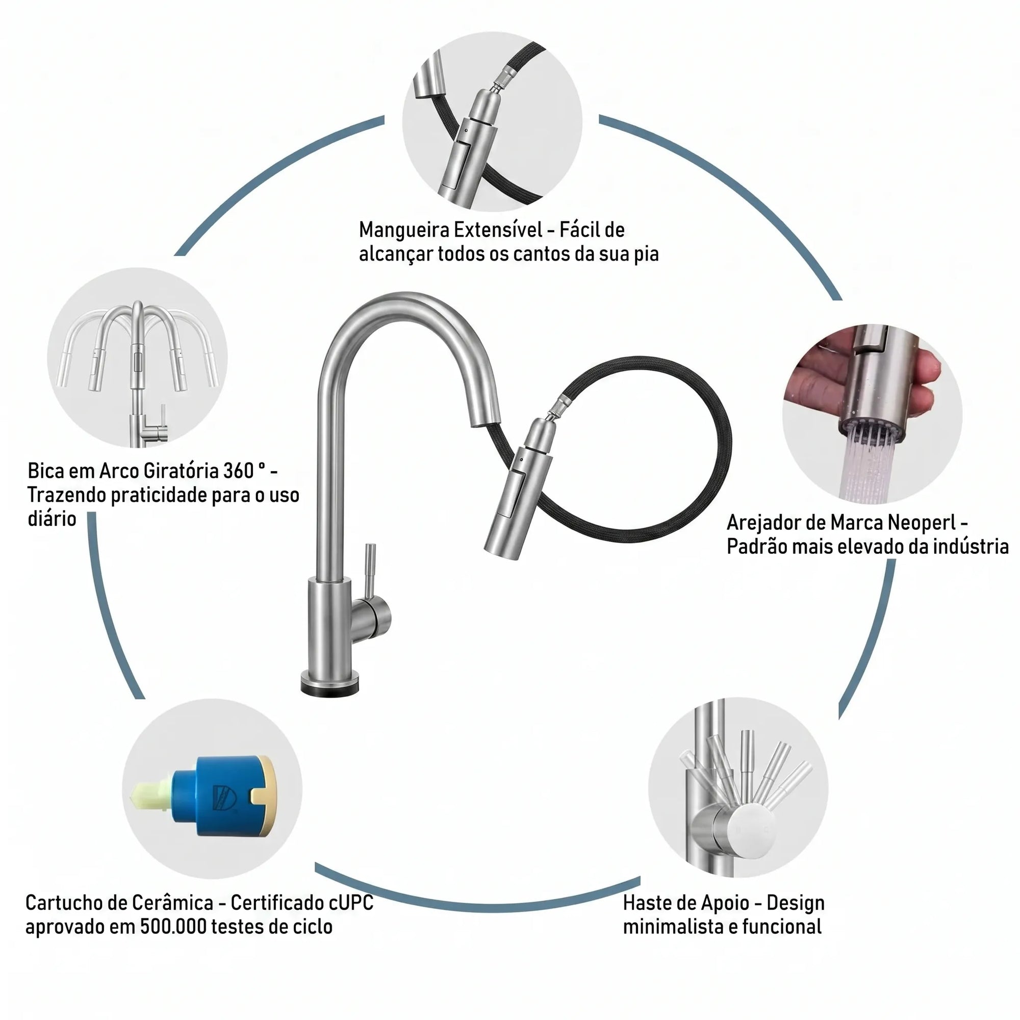 Torneira Para Cozinha Monocomando Aço Escovado
