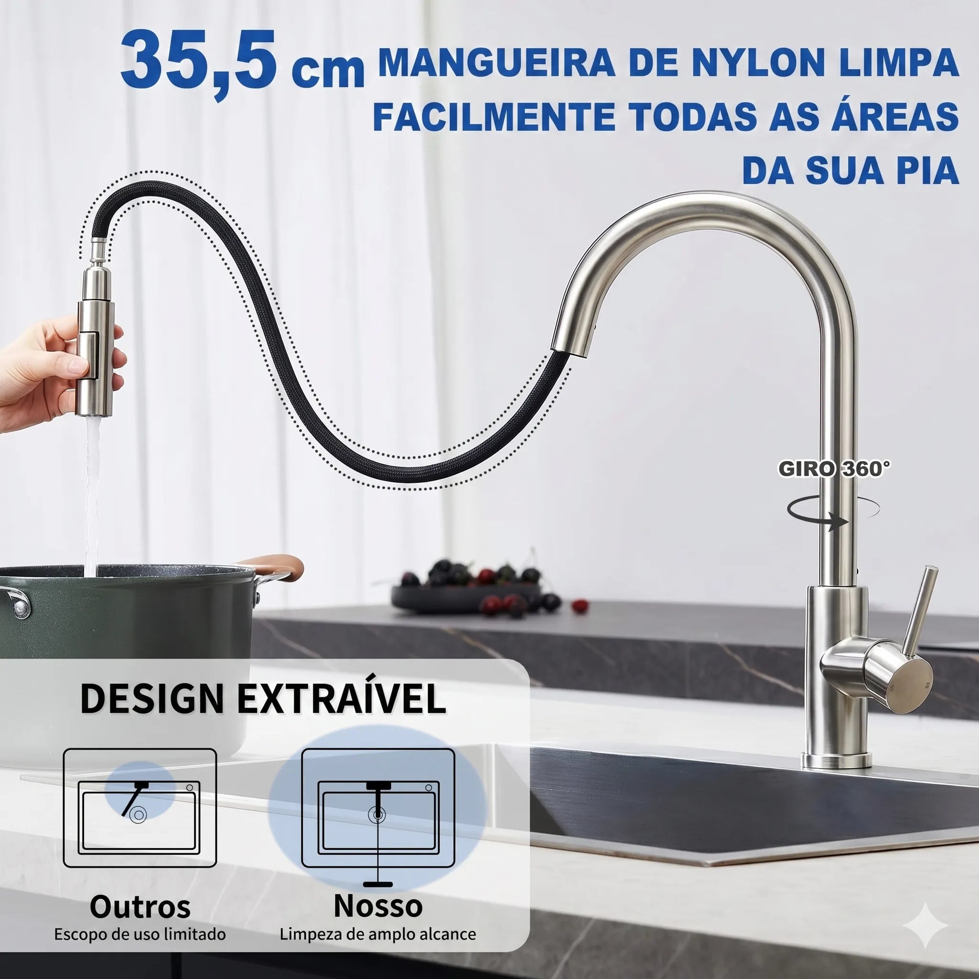 Torneira Para Cozinha Monocomando Aço Escovado