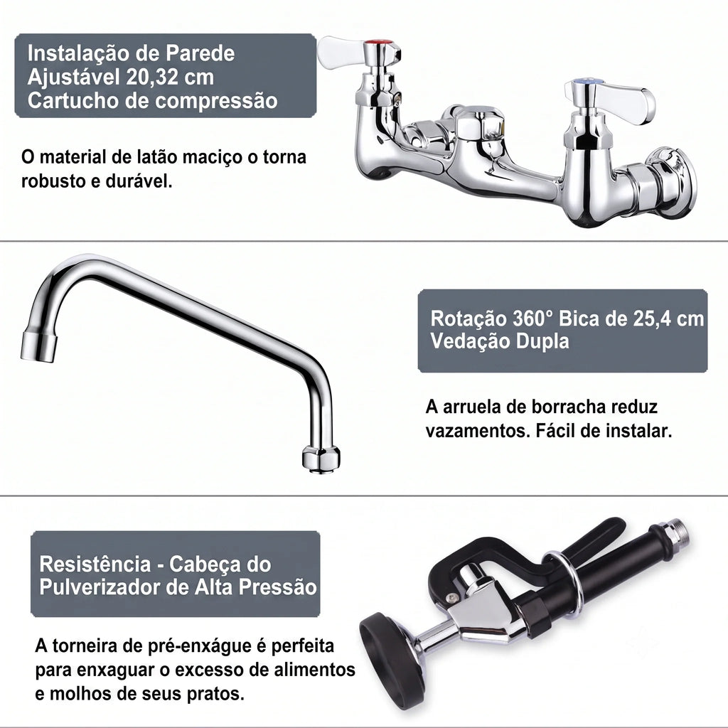 Torneira de Cozinha Industrial Comercial Pré-Lavagem Cromado