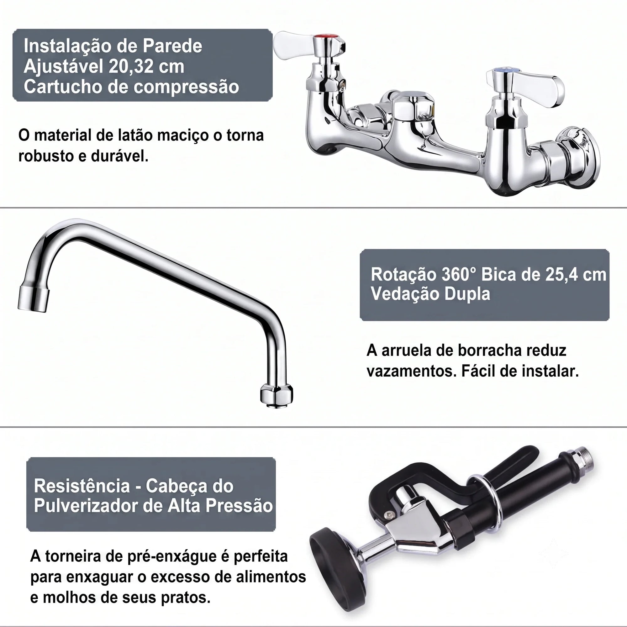 Torneira de Cozinha Industrial Comercial Pré-Lavagem Cromado