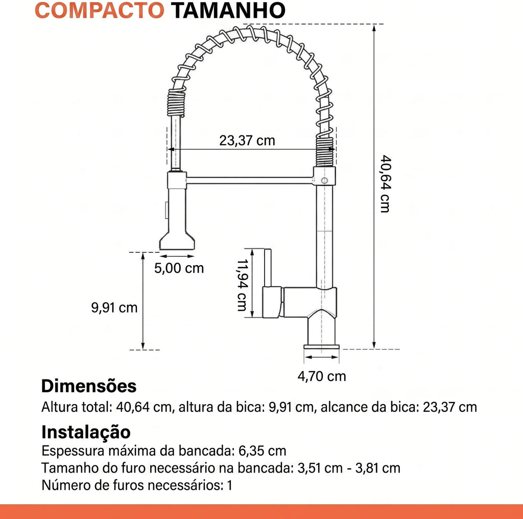 Torneira Gourmet Cozinha com Extensor Cromada Quente e Fria