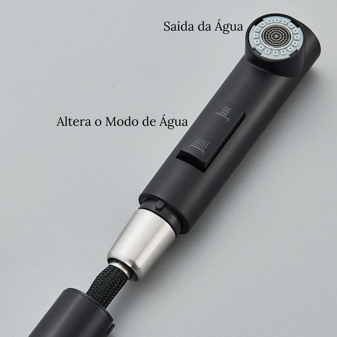 Torneira Gourmet Retratil 360 Monocomando Preto Fosco para Cozinha
