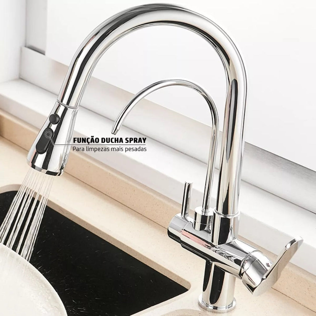 Torneira Para Cozinha Gourmet Monocomando Dupla Função Filtro Jato Extensível