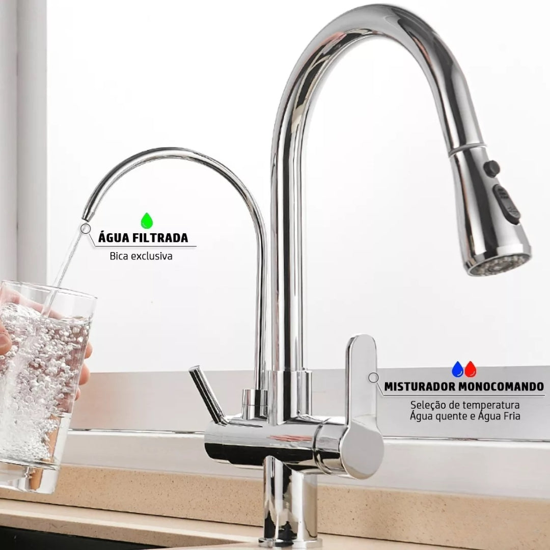 Torneira Gourmet Monocomando com Filtro e Jato Extensível Cromada