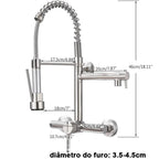 Torneira De Parede Para Cozinha Misturador Pull Out Com Rotação 360° Níquel Escovado