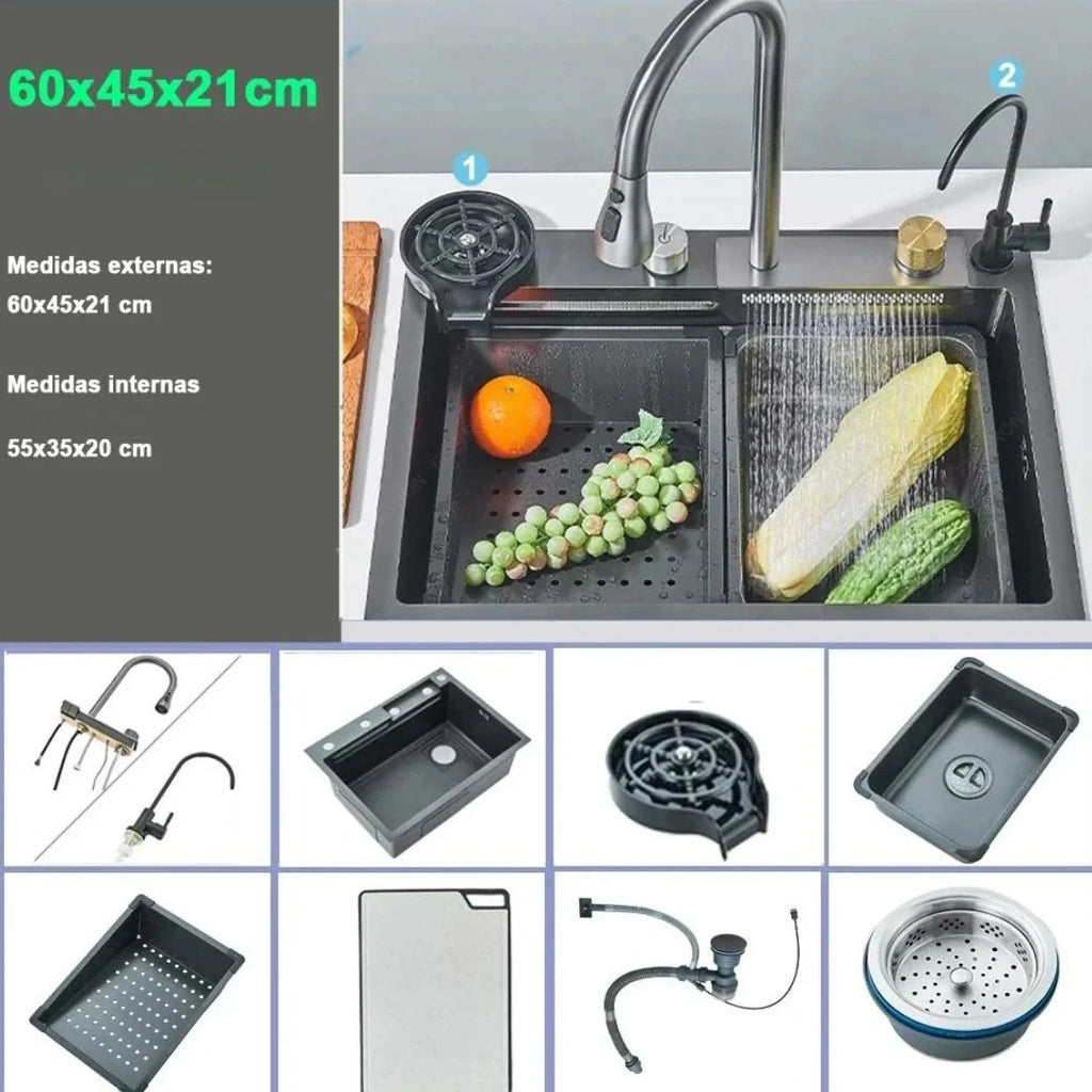 Kit Cuba Cozinha Gourmet Aço Inox Torneira Flexível