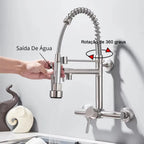 Torneira De Parede Para Cozinha Misturador Pull Out Com Rotação 360° Níquel Escovado