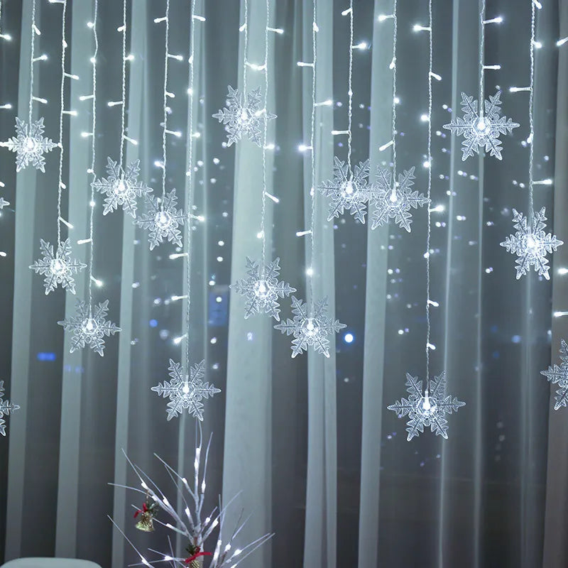 Varal de Luzes de Natal LED com Flocos de Neve