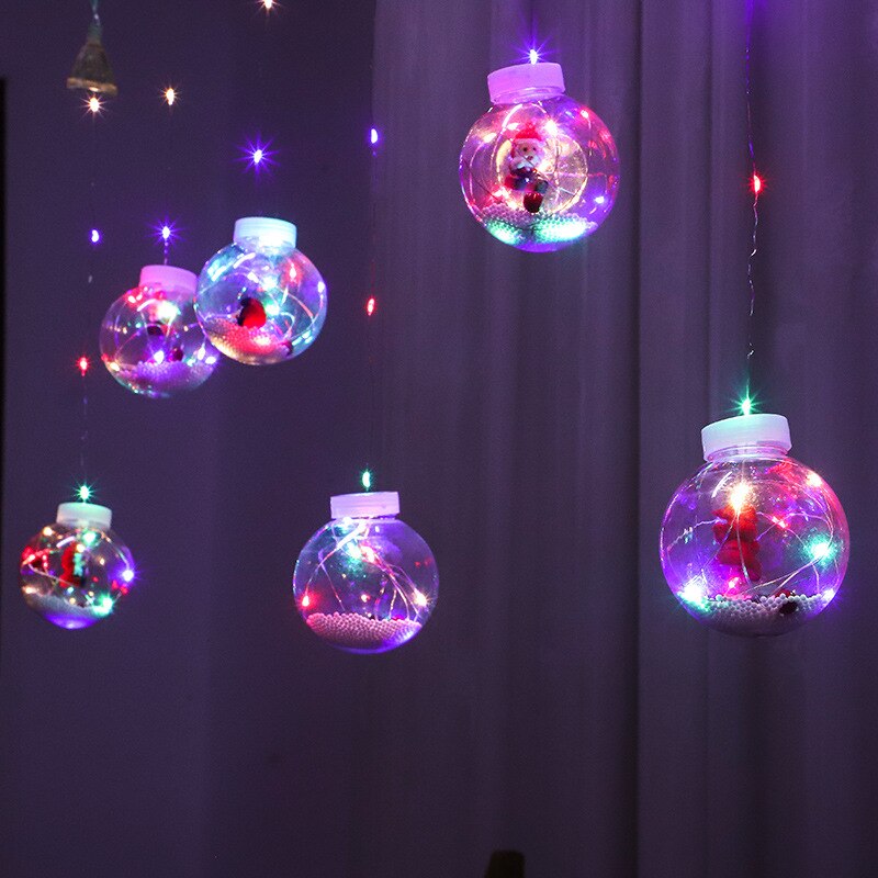 Varal de Luzes de Natal LED com Papai Noel e Boneco de Neve