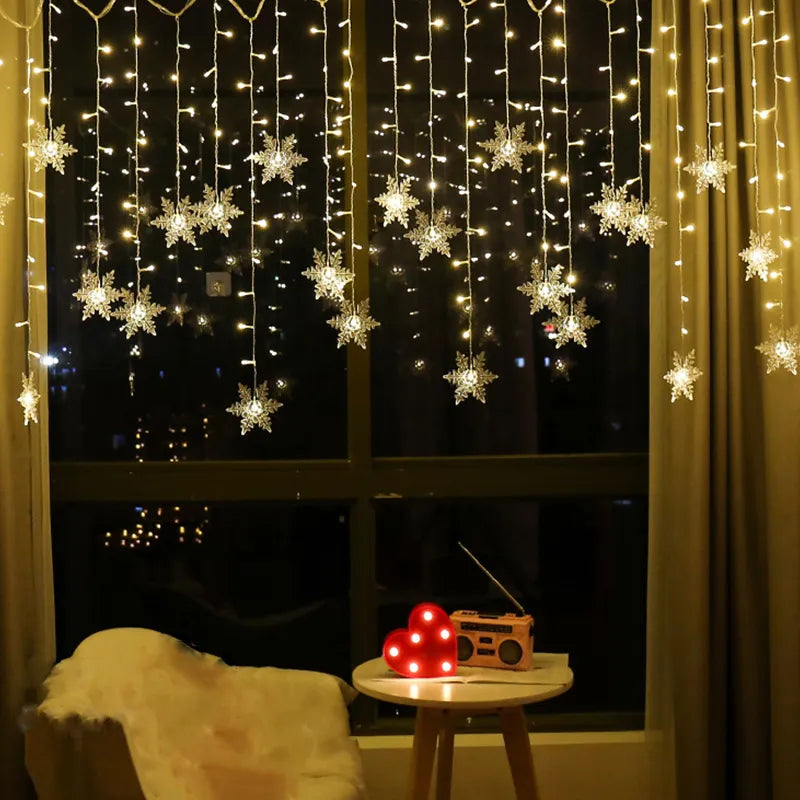 Varal de Luzes de Natal LED com Flocos de Neve