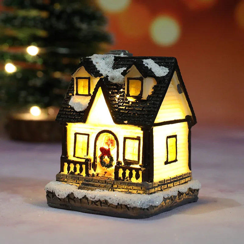 Casas de Natal Iluminadas em Resina para Decoração