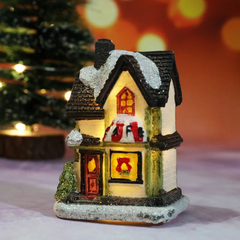 Casas de Natal Iluminadas em Resina para Decoração
