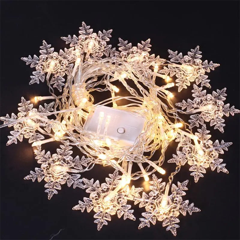 Varal de Luzes de Natal LED com Flocos de Neve