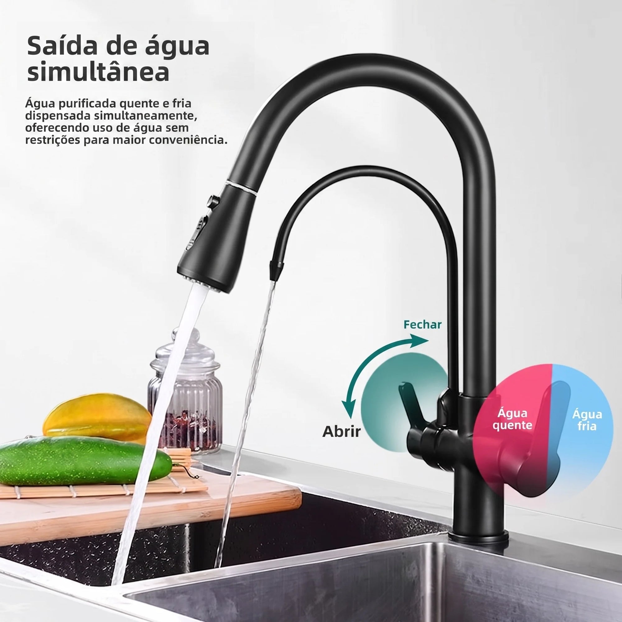 Torneira Gourmet Monocomando com Filtro e Jato Extensível Preto Fosco
