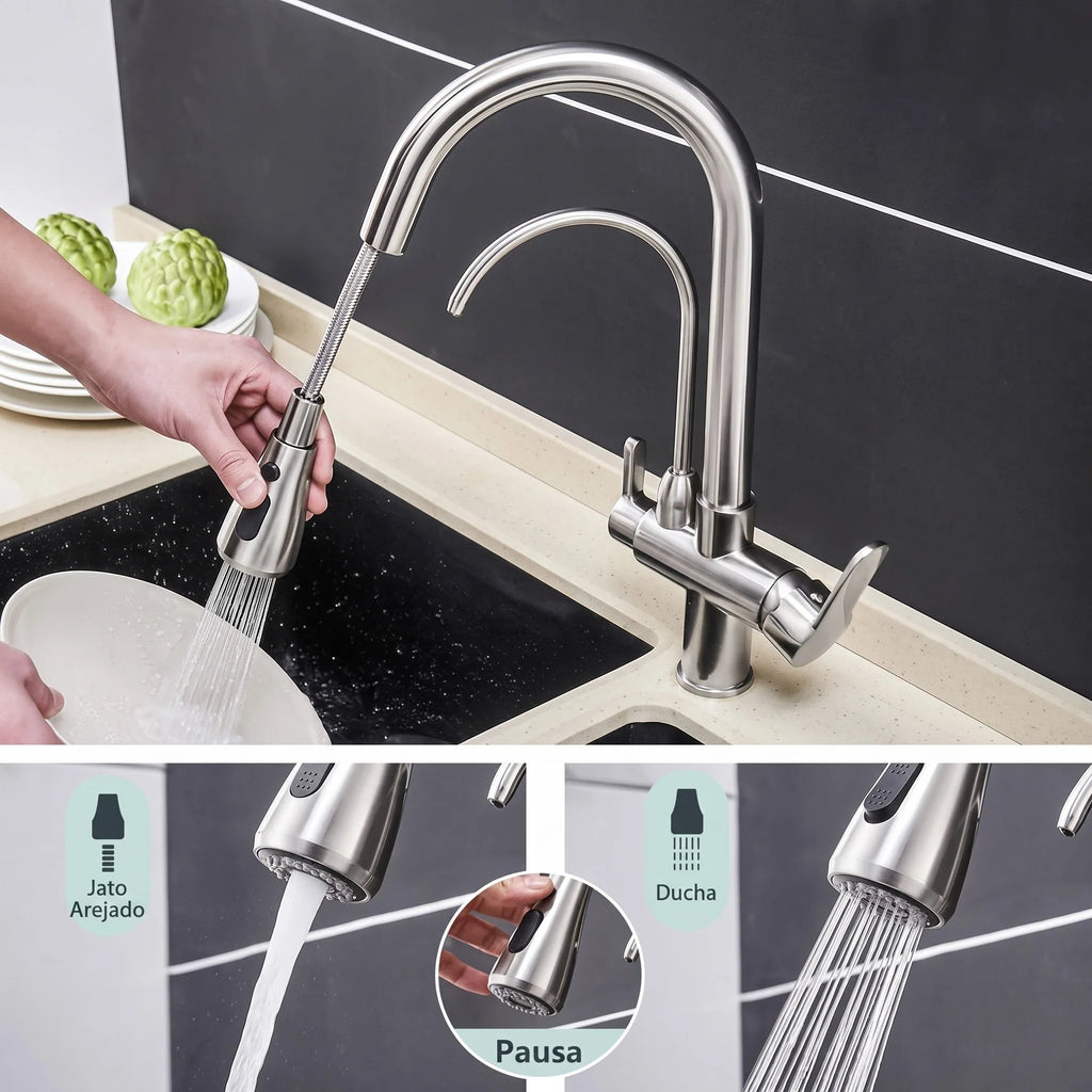 Torneira Gourmet Monocomando com Filtro e Jato Extensível Cromada