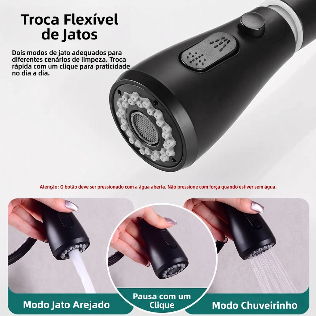 Torneira Gourmet Monocomando com Filtro e Jato Extensível Preto Fosco