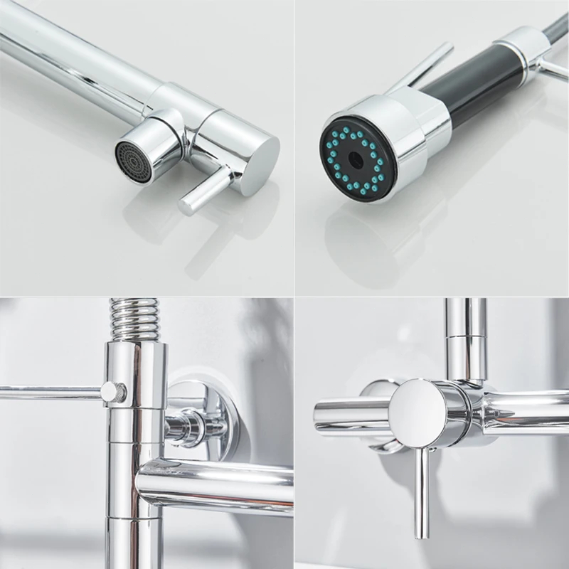 Torneira De Parede Para Cozinha Misturador Pull Out Com Rotação 360° Cromado