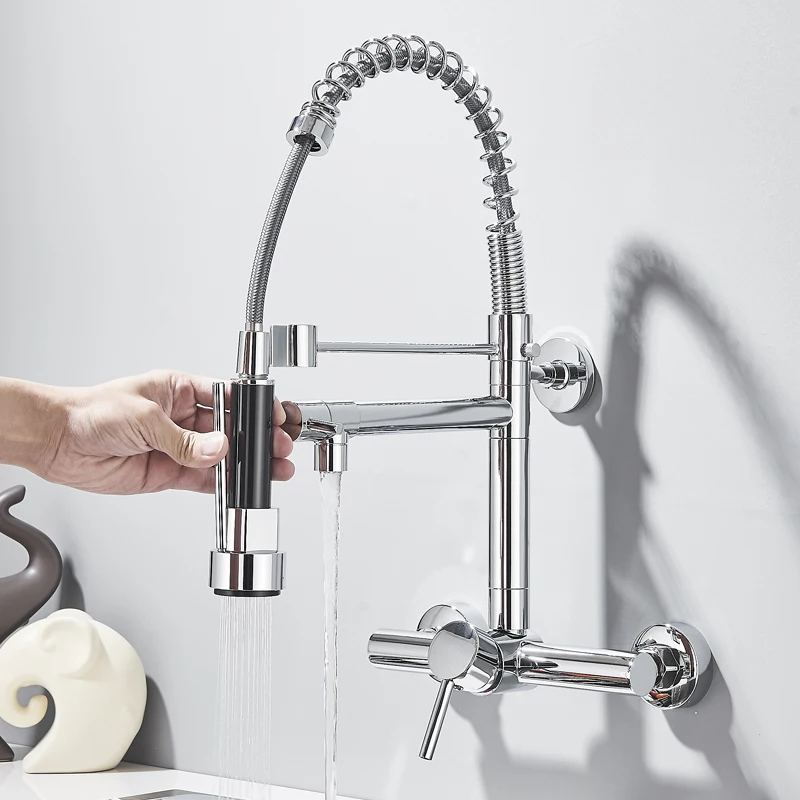 Torneira De Parede Para Cozinha Misturador Pull Out Com Rotação 360° Cromado