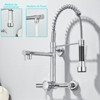 Torneira De Parede Para Cozinha Misturador Pull Out Com Rotação 360° Cromado
